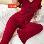 Women's 2-Piece Ribbed Pajama Set with Bow Details