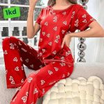Women’s Heart Print Satin Pajama Set